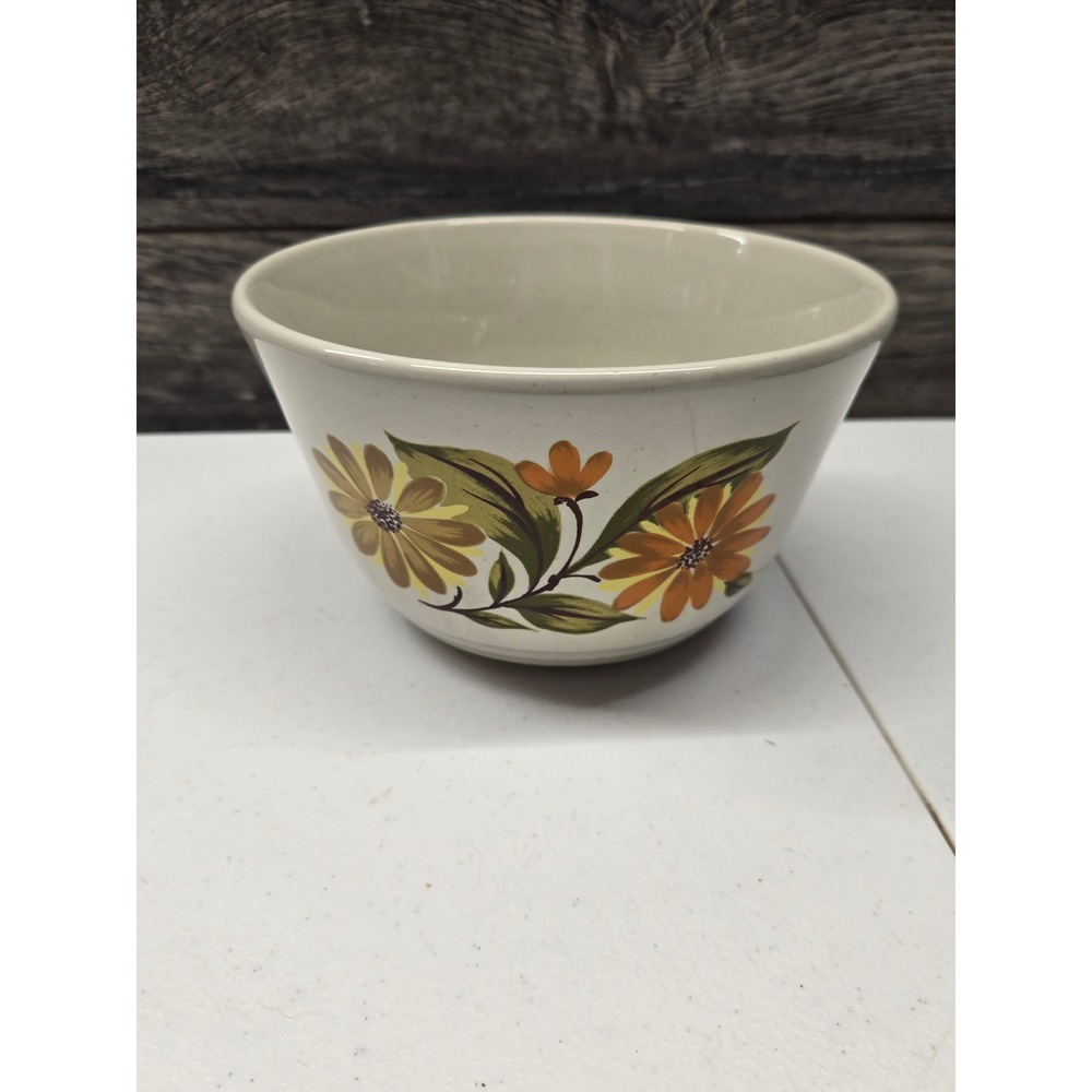 Vintage Capri Bake Serve n Store Stoneware Floral Bowl Japan‎ Yellow Orange 6.5"